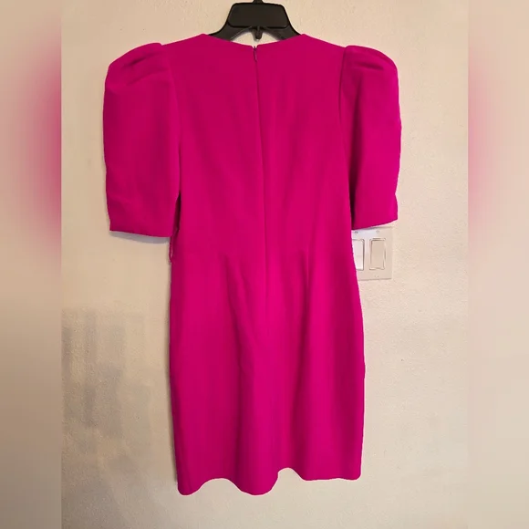 Black Halo Maricopa Puffer Sleeve Mini Dress Vibrant Pink Size 6 - Picture 10 of 12